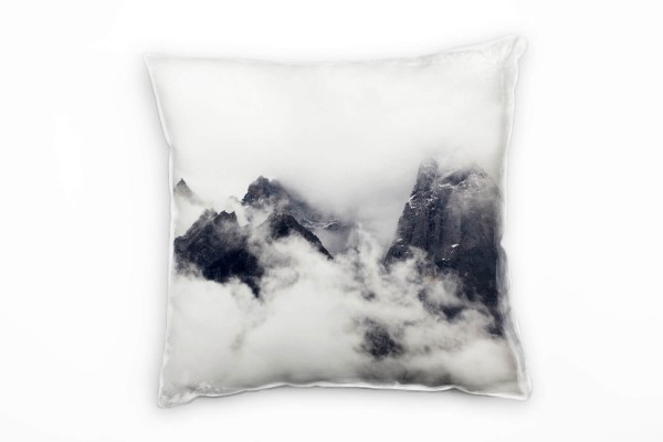Landschaft, Berge, Nebel, bewölkt, weiß, schwarz Deko Kissen 40x40cm für Couch Sofa Lounge Zierkisse