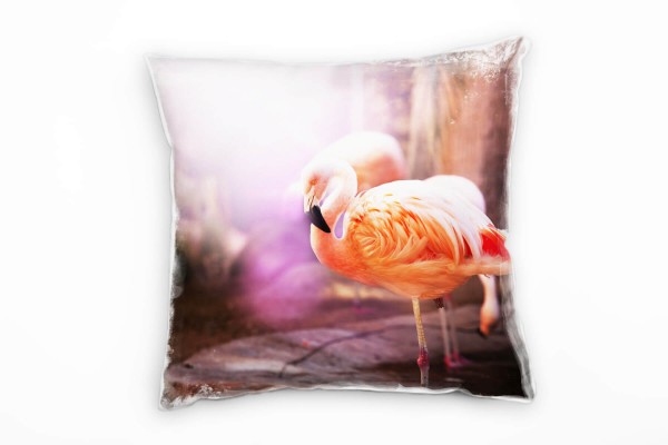 Tiere, orange, lila, Flamingos Deko Kissen 40x40cm für Couch Sofa Lounge Zierkissen