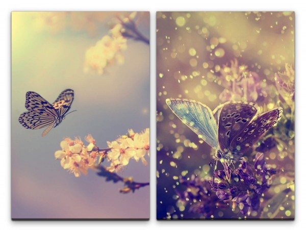 2 Bilder je 60x90cm Kirschblüte Schmetterlinge Frühling Nahaufnahme Kirschbaum Harmonie Makrofotogra