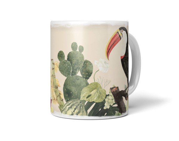 Dekorative Tasse mit schönem Vogel Motiv Tukan Paradies Früchte Südsee Exotisch