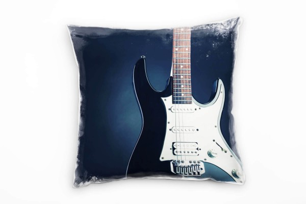 künstlerische Fotografie, E-Gitarre, blau, weiß Deko Kissen 40x40cm für Couch Sofa Lounge Zierkissen