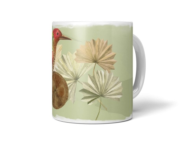 Dekorative Tasse mit schönem Vogel Motiv Grünspecht Specht schönem Design Pastelltöne
