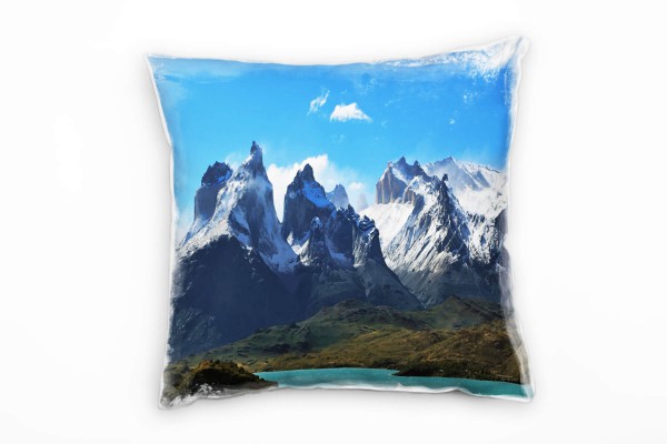Natur, blau, grün, grau, schneebedeckte Berge, Chile Deko Kissen 40x40cm für Couch Sofa Lounge Zierk