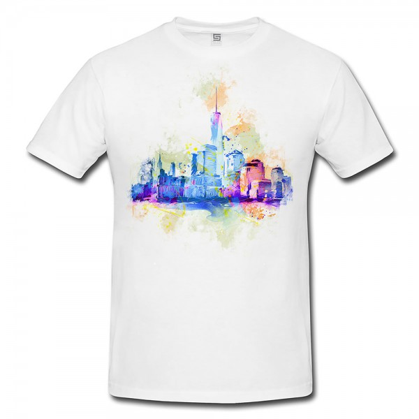 Skyline Herren T- Shirt , Stylisch aus Paul Sinus Aquarell Color