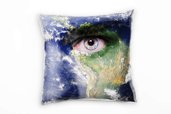 künstlerische Fotografie, grün, blau, Erde, Auge Deko Kissen 40x40cm für Couch Sofa Lounge Zierkisse
