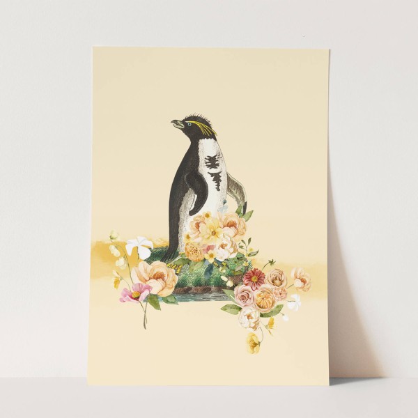 Vogel Motiv Pinguin Blumen Blüten Pastelltöne Farbenfroh