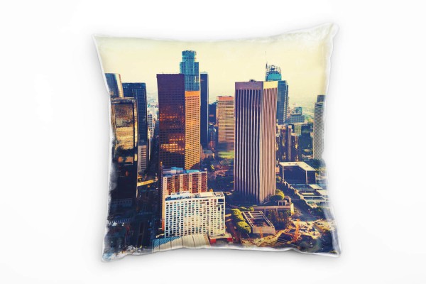 City, Los Angeles, Hochhäuser, gelb, türkis Deko Kissen 40x40cm für Couch Sofa Lounge Zierkissen