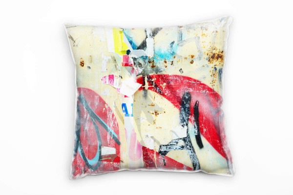 Abstrakt, rot, creme, blau, gelb, Graffiti, abblättern Deko Kissen 40x40cm für Couch Sofa Lounge Zie