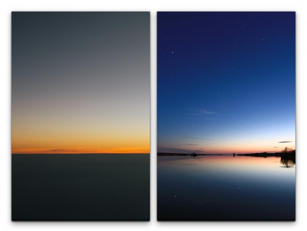 2 Bilder je 60x90cm Horizont Himmel Sonnenuntergang See Nachthimmel Abendröte Wolken