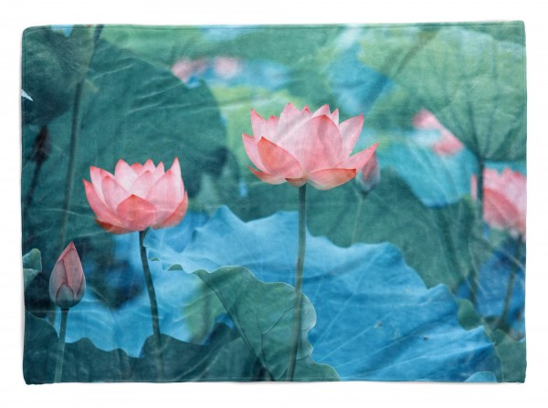 Handtuch Strandhandtuch Saunatuch Kuscheldecke mit Fotomotiv Lotus Blumen Blüte