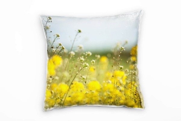 Blumen, Sommerwiese, gelb, grün Deko Kissen 40x40cm für Couch Sofa Lounge Zierkissen