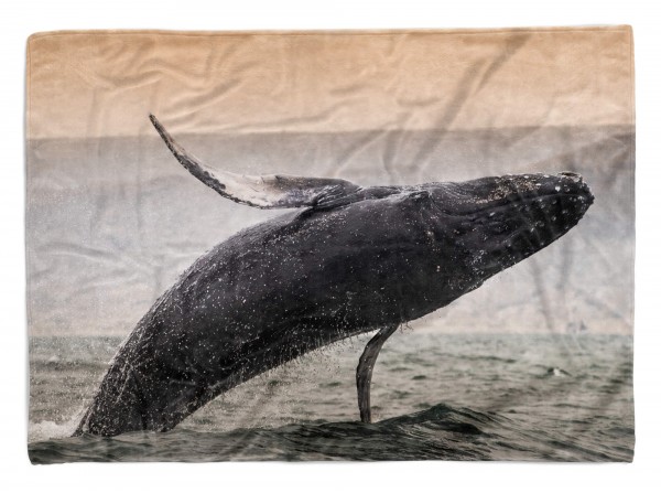 Handtuch Strandhandtuch Saunatuch Kuscheldecke mit Tiermotiv Buckelwal springt