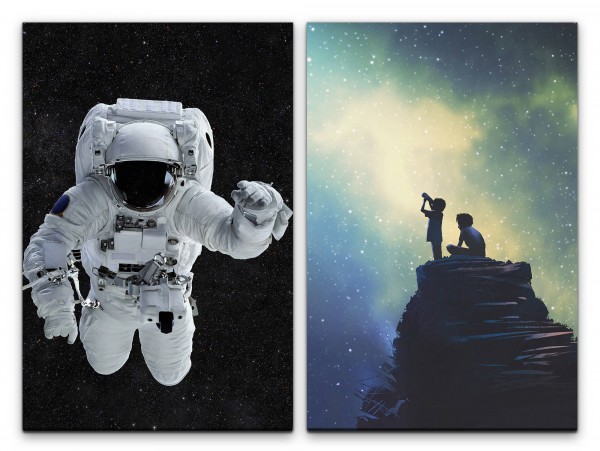 2 Bilder je 60x90cm Astronaut Sternenhimmel Sommernacht Kinder Fantasie Teleskop Zauberhaft