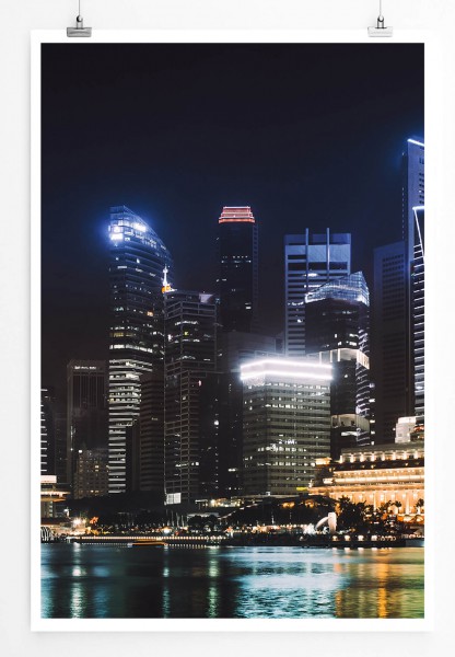 60x90cm Poster Urbane Fotografie  Singapur bei Nacht