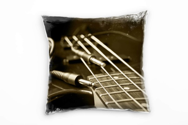 Macro, sepia, Gitarre, Gitarrenseiten Deko Kissen 40x40cm für Couch Sofa Lounge Zierkissen