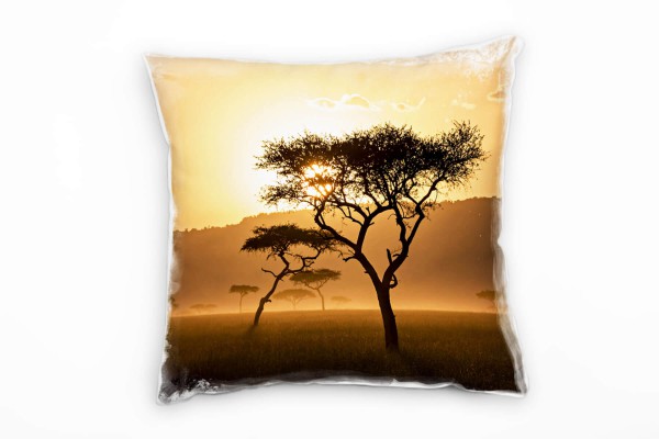 Landschaft, orange, braun, Baum, Afrika, Sonne Deko Kissen 40x40cm für Couch Sofa Lounge Zierkissen