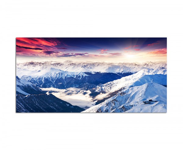 120x80cm Gebirge Schnee Nebel Sonne Abendrot