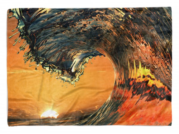 Handtuch Strandhandtuch Saunatuch Kuscheldecke mit Fotomotiv Welle Wasser Sonne