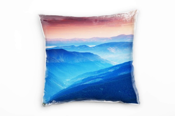 Landschaft, blau, orange, Bergkette, Sonnenuntergang Deko Kissen 40x40cm für Couch Sofa Lounge Zierk