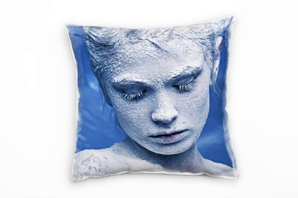 künstlerische Fotografie, weiß, blau, Frauenportrait, Nah Deko Kissen 40x40cm für Couch Sofa Lounge