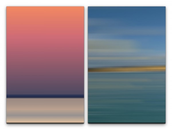 2 Bilder je 60x90cm Minimal Horizont Beruhigend Blautöne warme Farben Abend