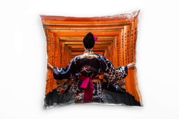 Urban, Tradition, Japan, Schriftzeichen, orange Deko Kissen 40x40cm für Couch Sofa Lounge Zierkissen