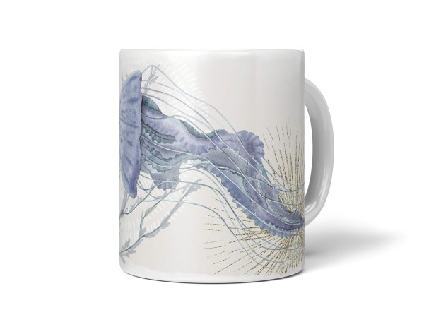 Dekorative Tasse mit schönem Motiv Quallen Wasserfarben Aquarell Beruhigend Beige Pastellton