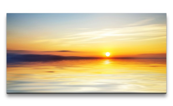 Leinwandbild 120x60cm Meer Sonnenuntergang Horizont Sonne Kunstvoll Friedlich