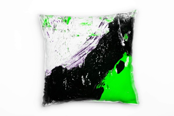 Abstrakt, gemalt, grün, schwarz, weiß, lila Deko Kissen 40x40cm für Couch Sofa Lounge Zierkissen