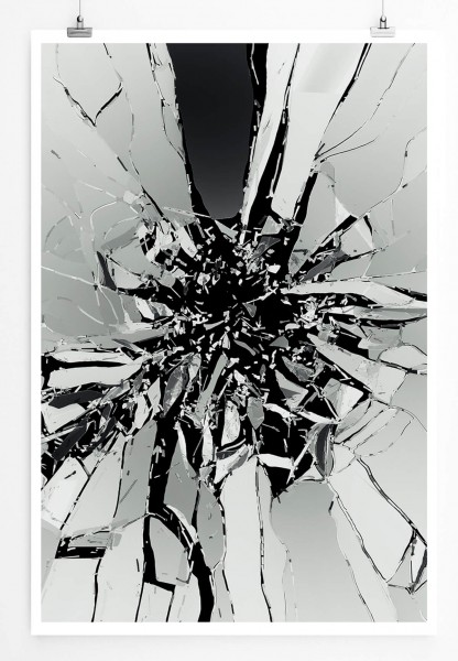 Zerbrochenes Glas auf schwarzem Grund 60x90cm Poster