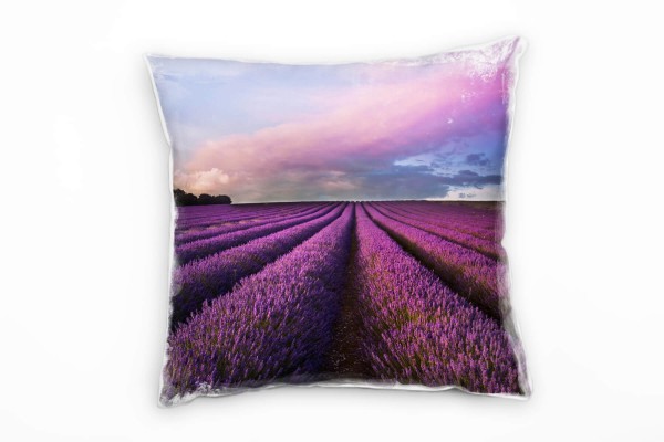 Blumen, Landschaft, lila, rosa, Sommer, Lavendelfeld Deko Kissen 40x40cm für Couch Sofa Lounge Zierk
