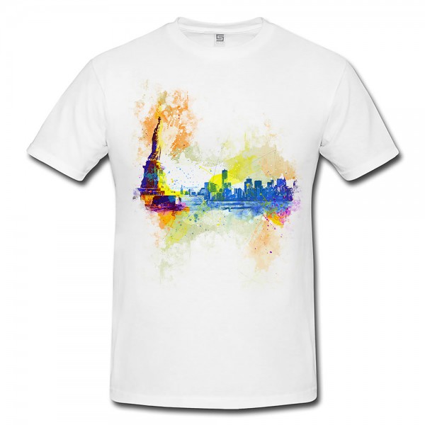 NY Skyline Herren T- Shirt , Stylisch aus Paul Sinus Aquarell Color