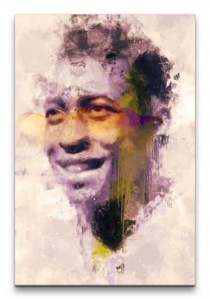 Pelé Porträt Abstrakt Kunst Fußball Legende 60x90cm Leinwandbild