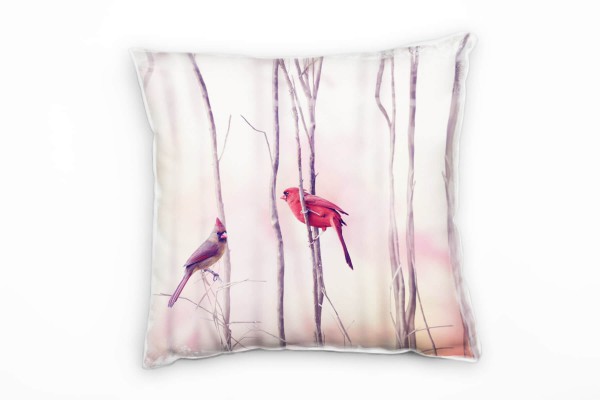 Tiere, Vögel, zweige, braun, rot Deko Kissen 40x40cm für Couch Sofa Lounge Zierkissen
