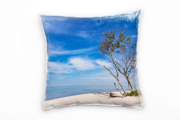 Strand und Meer, Ostsee, Sommer, blau, beige Deko Kissen 40x40cm für Couch Sofa Lounge Zierkissen