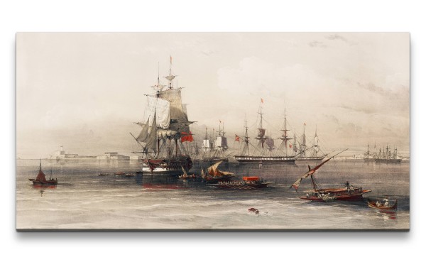 Remaster 120x60cm Wunderschöne Illustration alte Segelschiffe Küste Meer Alexandria