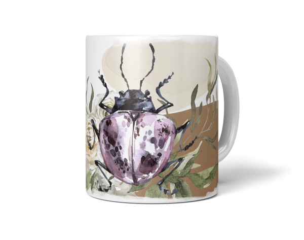 Dekorative Tasse mit schönem Motiv Käfer Blumen Blumenstrauß Brauntöne einzigartiges Design