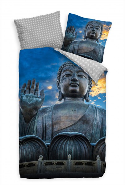 Buddha Statue Blau Gott Bettwäsche Set 135x200 cm + 80x80cm Atmungsaktiv