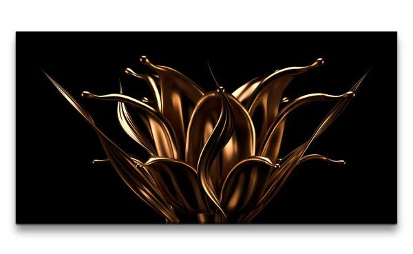 Leinwandbild 120x60cm Goldene Blume 3d Art Blüte Modern Kunstvoll Schön