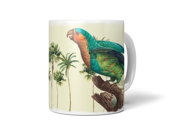 Dekorative Tasse mit schönem Vogel Motiv Papagei Palmen Exotisch Süden Paradies