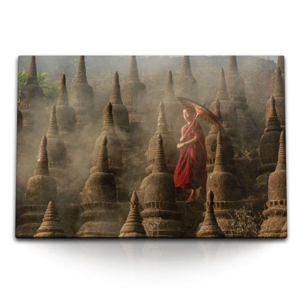 120x80cm Wandbild auf Leinwand Thailand Mönch Tempelanlage Buddhismus