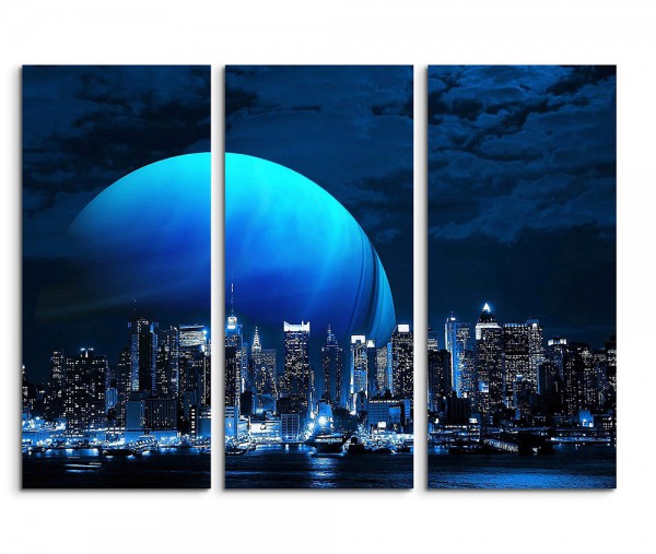 Blue Planet Over New York Fantasy Art 3x90x40cm