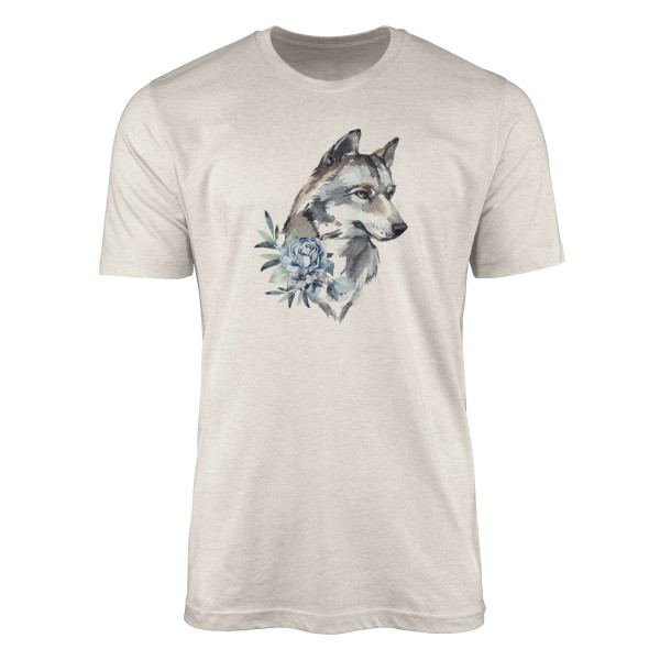 Herren Shirt 100% gekämmte Bio-Baumwolle T-Shirt Aquarell Wolf Motiv Nachhaltig Ökomode aus erneuer