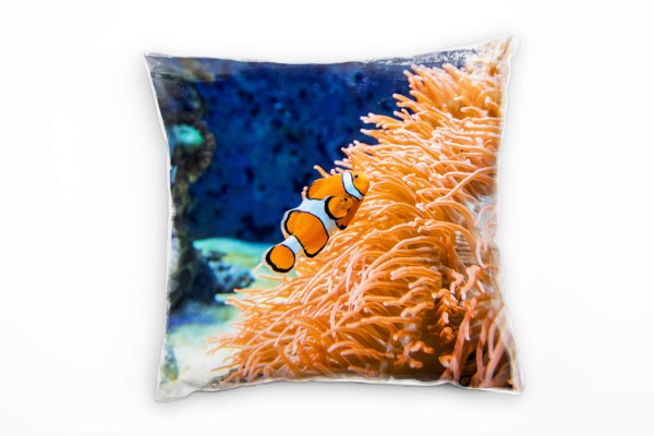 Tiere, Clownfisch, Korallenriff, Seeanemonen, orange Deko Kissen 40x40cm für Couch Sofa Lounge Zierk