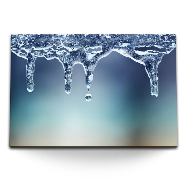 120x80cm Wandbild auf Leinwand Eis Eisschmelze Eiszapfen Blau Fotokunst Winter