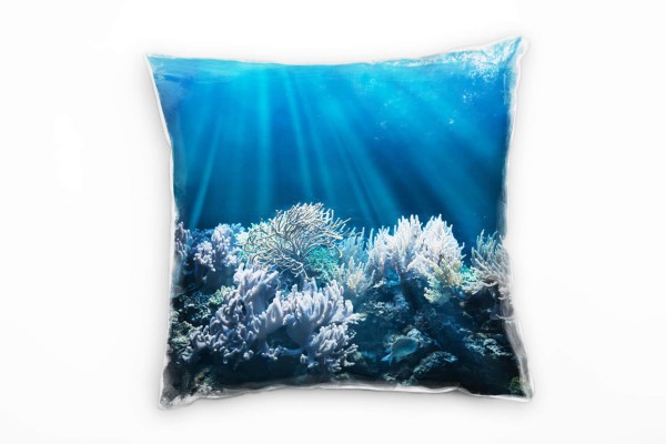 Natur, Korallen, blau, türkis, Meer Deko Kissen 40x40cm für Couch Sofa Lounge Zierkissen
