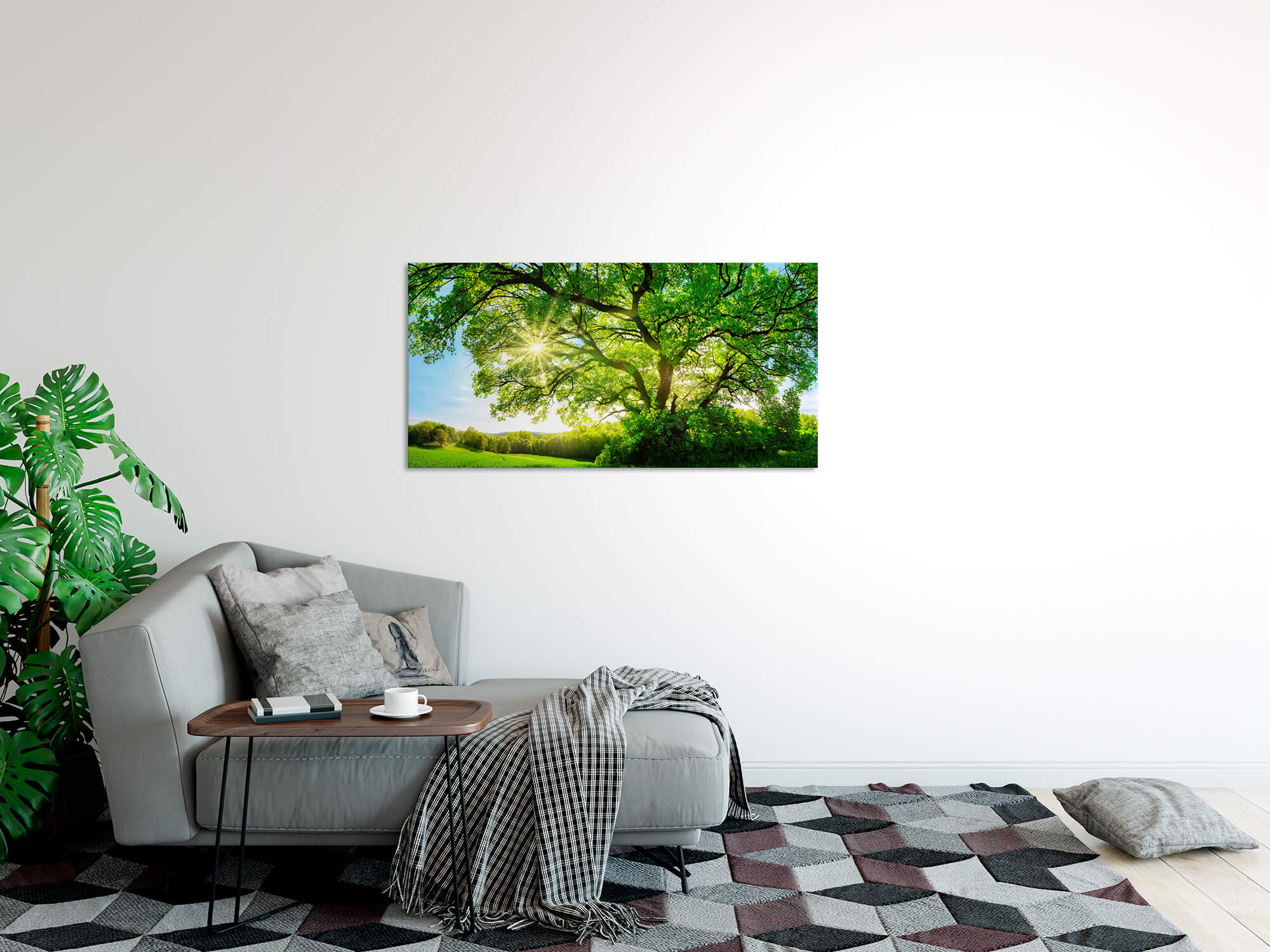 Leinwandbild 120x60cm Großer Baum Eiche Baumkrone Grün Natur Sonnenstrahlen  | Sinus Art GmbH - Einzigartige Designs, Geschenke , Wandbilder &  Wohnaccessoires zu fairen Preisen