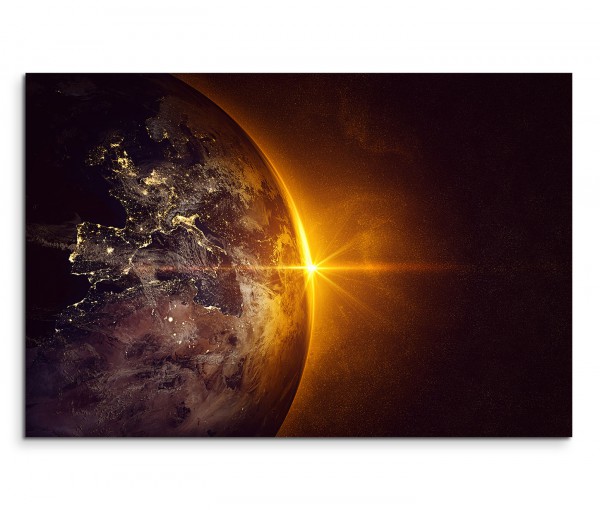 120x80cm Wandbild Planet Erde Weltraum Sonnenaufgang