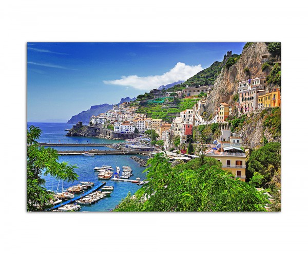 120x80cm Amalfi Italien Meer Küste Dorf Hafen Boote