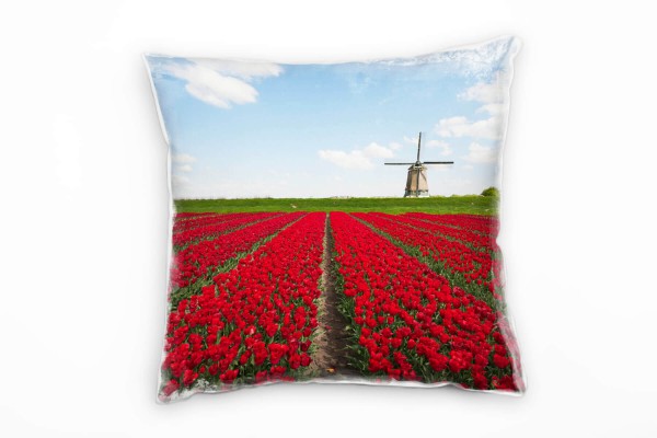 Blumen, rot, blau, Windmühle, Tulpen Deko Kissen 40x40cm für Couch Sofa Lounge Zierkissen